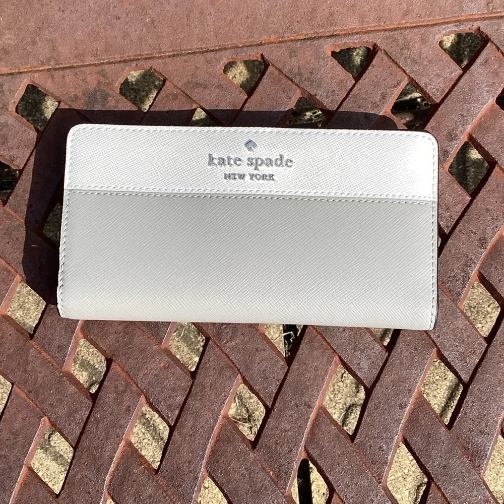 NWT Kate Spade Staci Colorblock Nimbus Grey Saffiano Leather Wallet